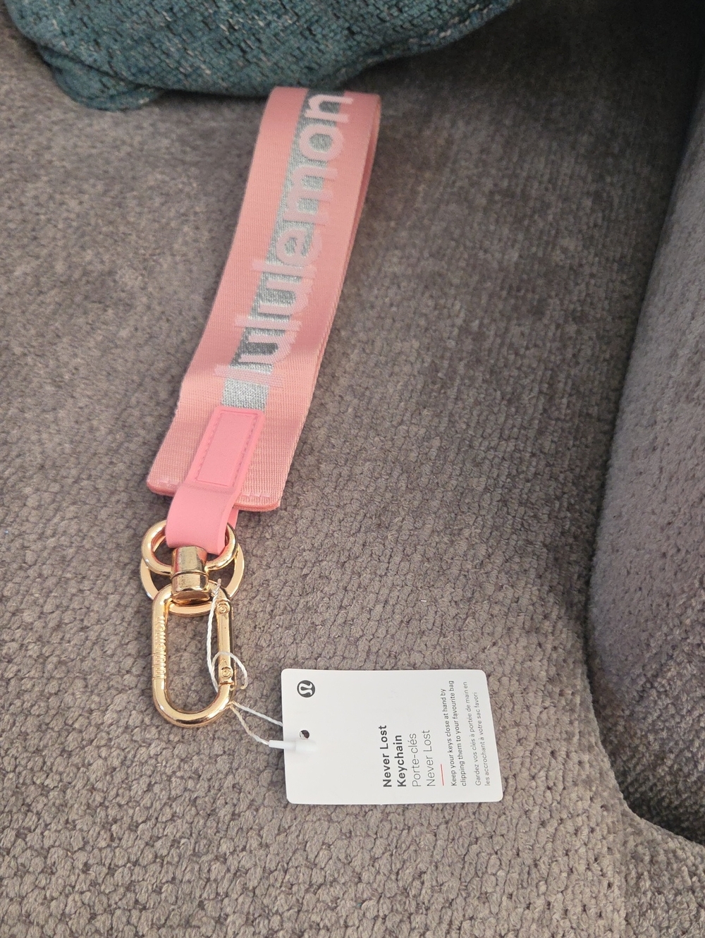 lululemon athletica Pink Keychain Wrist Strap with Gold Hardware